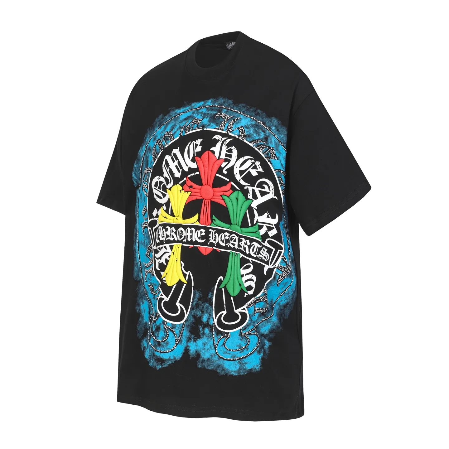 P170 Chrome Hearts CH Chrome Hearts Colorful Horseshoe Sanskrit Hot Diamond Letters Printed Short Sleeve T-shirt Uses direct injection imported machine printing. All hardware and accessories are milled and customized. Correctly configured. Black 2025 Chrome Hearts genuine packaging. 260 grams of custom-dyed double yarn cotton. Large version. Loose and stylish. Differentiated from low version, slim and long version with upper body and raised hips. 100% commitment: top quality. Not fast food. Highest version on the market. Top quality - different from ordinary versions on the market. If you care about quality, you should also respect the price. Absolutely 0 after-sales service and 0 return rate so far. It’s hard not to love the style - 260g double yarn cotton custom dyed fabric - Correct high-density main mark, washed tag, hand-sewn